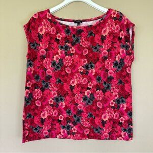 Talbots Stretchy Boxy Floral Casual Blouse Boat Neck Women 1XP Petite Pink femin